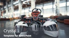  Presentation with car - Colorful presentation enhanced with go-kart-car-and-helmets backdrop and a dark gray colored foreground