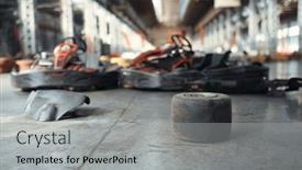  Presentation with tires - Audience pleasing presentation design consisting of go-kart-cars-and-damaged backdrop and a light gray colored foreground