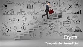  Presentation with stairs - Audience pleasing presentation theme consisting of go market strategy - business man running up backdrop and a gray colored foreground