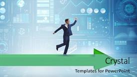  Presentation with stock market abstract business concept - Slide deck with go market strategy - businessman walking on arrow background and a light blue colored foreground