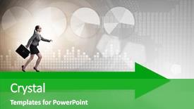  Presentation with walking - PPT theme featuring go market strategy - businesswoman walking on arrow sign background and a  colored foreground