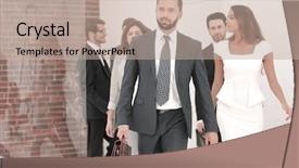  Presentation with glass - Colorful PPT theme enhanced with go meeting - behind the glass business team backdrop and a coral colored foreground