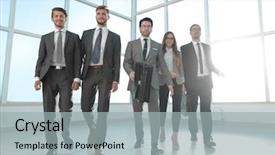  Presentation with people - Slide set with go meeting - business people go down background and a light gray colored foreground