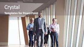  Presentation with team group - PPT theme enhanced with go meeting - business team businesspeople group walking background and a gray colored foreground