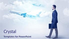  Presentation with elegant - Colorful presentation enhanced with go meeting - elegant businessman going somewhere backdrop and a sky blue colored foreground