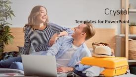  Presentation with journey - Presentation design consisting of go-on-an-adventure-happy background and a mint green colored foreground