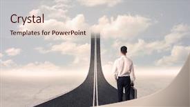  Presentation with road stop sign - Presentation enhanced with go stop sign - businessman looking at 3d road background and a lemonade colored foreground