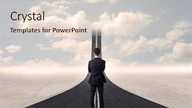  Presentation with road - Cool new presentation design with go stop sign - businessman looking at 3d road backdrop and a lemonade colored foreground