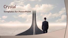  Presentation with road - Amazing PPT theme having go stop sign - businessman looking at 3d road backdrop and a lemonade colored foreground