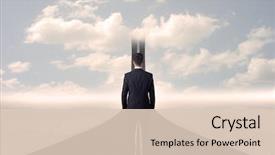  Presentation with road - PPT theme with go stop sign - businessman looking at 3d road background and a lemonade colored foreground