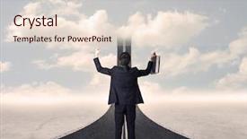  Presentation with road stop sign - PPT theme with go stop sign - businessman looking at 3d road background and a  colored foreground