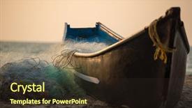  Presentation with fishing nets - Slides featuring goa coastline - fisherman boat with fishing nets background and a tawny brown colored foreground