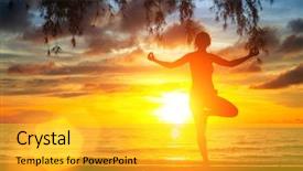  Presentation with tree silhouette - PPT theme with goa coastline - yoga tree pose by woman background and a light gray colored foreground