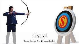  Presentation with goal - Colorful slide deck enhanced with goal arrows - businessman aiming arrow with bow backdrop and a white colored foreground