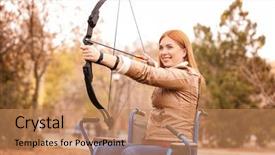  Presentation with archery - Amazing PPT theme having goal arrows - young woman in wheelchair practicing backdrop and a coral colored foreground