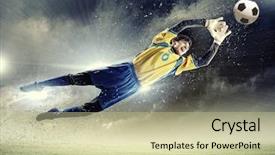  Presentation with goal ball - Slide deck featuring goal keeper - goalkeeper catches the ball background and a mint green colored foreground