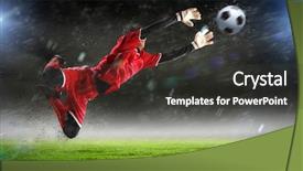  Presentation with goal ball - PPT theme featuring goal keeper - goalkeeper catches the ball background and a dark gray colored foreground