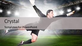  Presentation with football field or soccer field - Cool new slides with goal keeper - soccer or football goalkeeper is backdrop and a  colored foreground