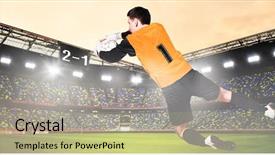  Presentation with football stadium - Audience pleasing slides consisting of goal keeper - soccer or football goalkeeper is backdrop and a mint green colored foreground