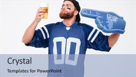  Presentation with pencils blue one yellow - Theme with goal numbers - image of handsome man fan background and a  colored foreground