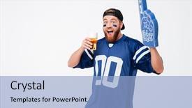  Presentation with pencils blue one yellow - Beautiful slides featuring goal numbers - picture of emotional man fan backdrop and a light blue colored foreground