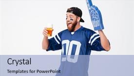  Presentation with blue - Slide set having goal numbers - picture of emotional man fan background and a light blue colored foreground