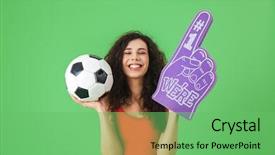  Presentation with number - Audience pleasing presentation theme consisting of goal numbers - portrait of happy woman 20s backdrop and a seafoam green colored foreground