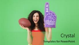  Presentation with woman in labor - Cool new presentation design with goal numbers - portrait of pretty woman 20s backdrop and a seafoam green colored foreground