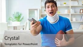  Presentation with american football - Presentation theme consisting of goal therapy - man with neck injury watching background and a  colored foreground