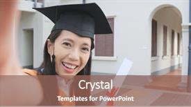  Presentation with graduation black graduate hat - Beautiful PPT layouts featuring goal video - asian woman wearing graduation gown backdrop and a  colored foreground