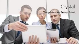  Presentation with team discussion - Presentation design enhanced with goal video - business technology and office concept background and a  colored foreground