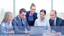  Presentation with team discussion - Colorful PPT theme enhanced with goal video - business technology and office concept backdrop and a teal colored foreground