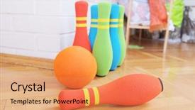  Presentation with soft toy for babies - Audience pleasing PPT layouts consisting of goalbased - children's toy bowling soft colorful backdrop and a coral colored foreground