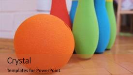  Presentation with bowling - PPT theme consisting of goalbased - children's toy bowling soft colorful background and a red colored foreground