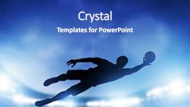 Presentation with football lights - Colorful PPT theme enhanced with goalie - football soccer match a goalkeeper backdrop and a ocean colored foreground