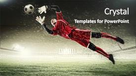  Presentation with spotlight - Amazing PPT theme having goalie - goalkeeper catches the ball backdrop and a dark gray colored foreground