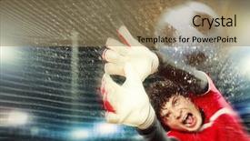  Presentation with spotlight - PPT theme enhanced with goalie - goalkeeper catches the ball background and a  colored foreground