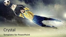  Presentation with spotlight - PPT layouts featuring goalie - goalkeeper catches the ball background and a soft green colored foreground