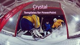  Presentation with ice hockey - Presentation design consisting of goalie - ice hockey goalkeeper player background and a violet colored foreground
