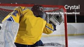  Presentation with ice - Colorful presentation design enhanced with goalie - ice hockey goalkeeper player backdrop and a tawny brown colored foreground