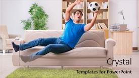  Presentation with goalie - Audience pleasing slide set consisting of goalie - man watching football at home backdrop and a coral colored foreground