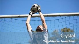  Presentation with goal ball - Slide deck having goalie - sport and people - soccer background and a teal colored foreground