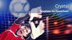  Presentation with spotlight - Audience pleasing PPT layouts consisting of goalkeeper-catches-the-ball backdrop and a ocean colored foreground