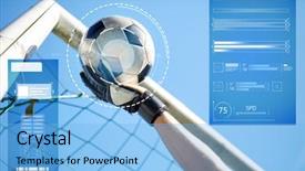  Presentation with football blue - Audience pleasing slide set consisting of goalkeeper hand catching ball backdrop and a light blue colored foreground