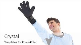  Presentation with save - Audience pleasing presentation theme consisting of goalkeeper in blue making a save on white background backdrop and a white colored foreground
