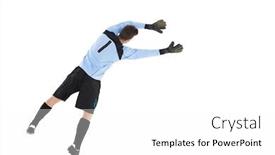  Presentation with save - PPT theme enhanced with goalkeeper in blue making a save on white background background and a white colored foreground