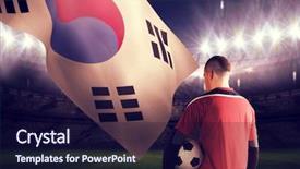  Presentation with night sky - Cool new slide deck with goalkeeper in red holding the ball against large football stadium under night sky backdrop and a wine colored foreground