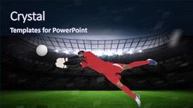  Presentation with save - Presentation consisting of goalkeeper in red making a save against large football stadium with fans in yellow background and a navy blue colored foreground