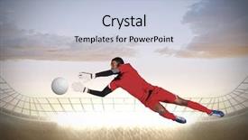  Presentation with football stadium - Amazing presentation theme having goalkeeper in red making a save against large football stadium with spotlights backdrop and a light blue colored foreground
