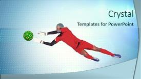  Presentation with technical - Presentation theme consisting of goalkeeper in red making a save against technical screen with pixels background and a cool aqua colored foreground